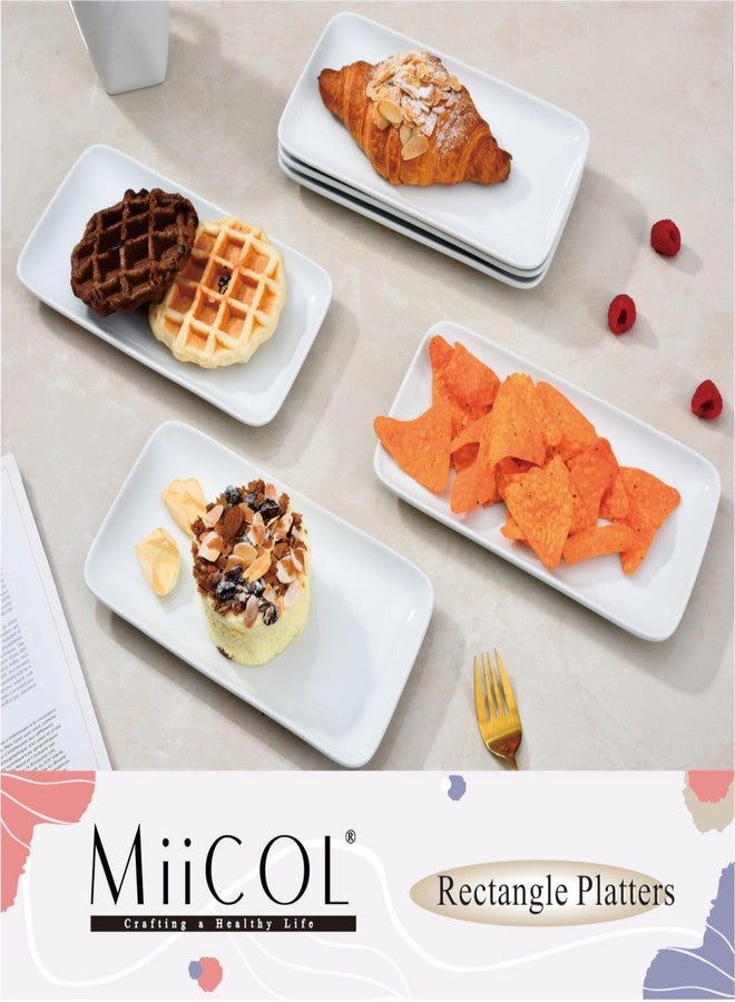Miicol Small Platters Set of 6, Ceramic Rectangle Plates 9 Inch, Modern Sushi Plate Set, White Serving Dishes for Serving Food, Appetizer, Dessert, Dinner, Party - Image 2